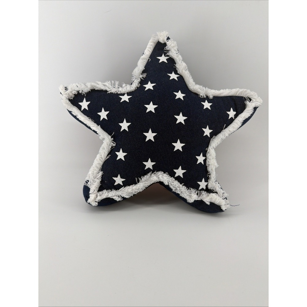 Star Shaped Throw Pillow Navy Blue Star Accent Pillow Denim & Fringe Patriotic
